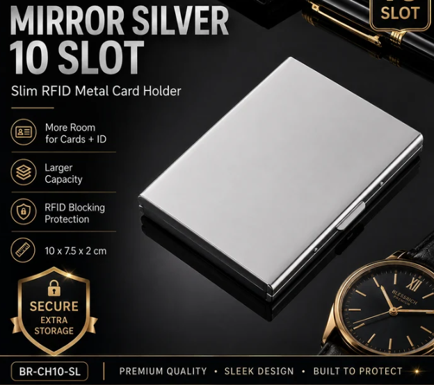 RFID Blocking Stainless Steel Card Holder, Slim Portable Anti‑Theft Metal Credit Card Case