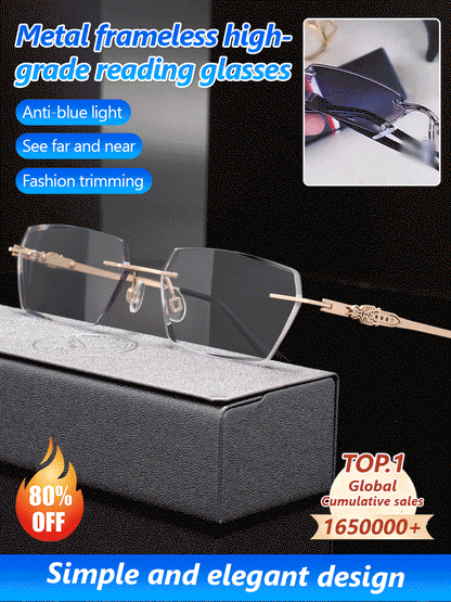 🔥Metal Frameless Highgrade Reading Glasses - Blocks Blue Light, Radiation, and ultraviolet rays, Relieves Eye Fatigue👓️