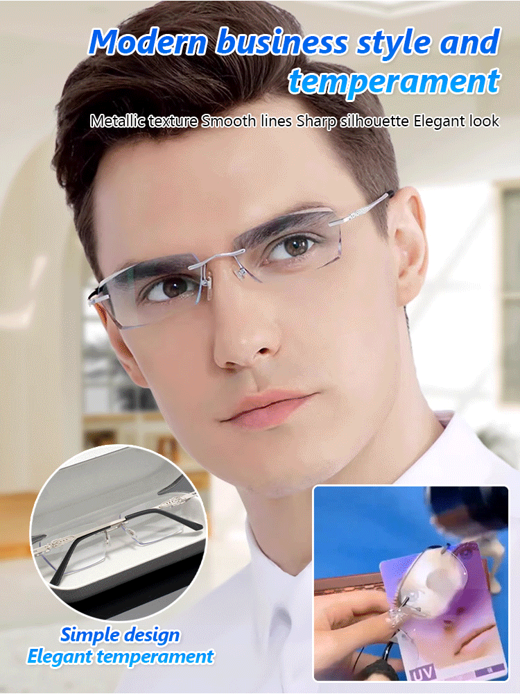 🔥Metal Frameless Highgrade Reading Glasses - Blocks Blue Light, Radiation, and ultraviolet rays, Relieves Eye Fatigue👓️