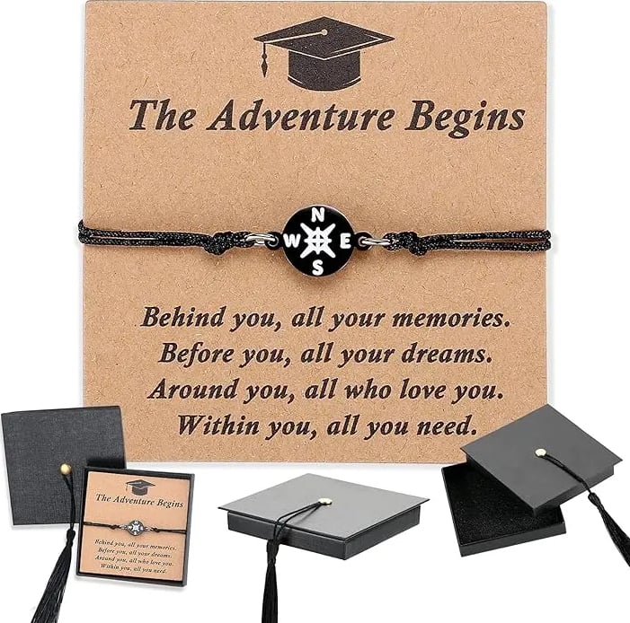 🔥Graduation Compass Bracelet for Class of 2026🔥 – Inspirational Gift for Her Him, High School College 8th Grade Graduate, Stainless Steel with Heartfelt Card & Graduation Cap Box