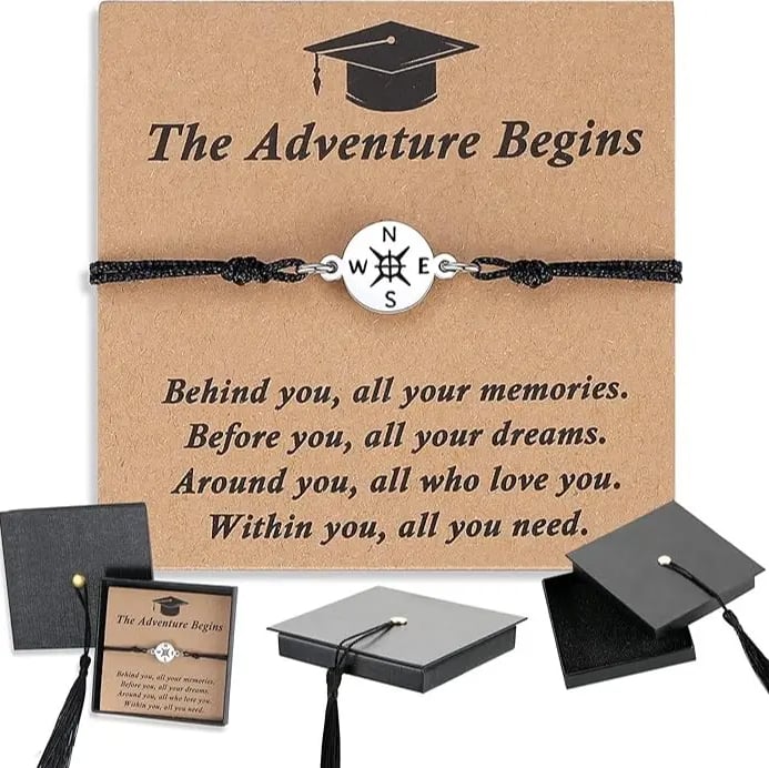 🔥Graduation Compass Bracelet for Class of 2026🔥 – Inspirational Gift for Her Him, High School College 8th Grade Graduate, Stainless Steel with Heartfelt Card & Graduation Cap Box