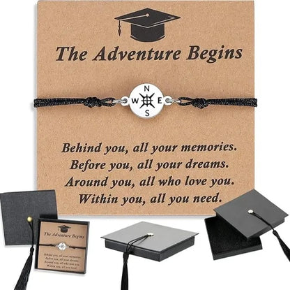 🔥Graduation Compass Bracelet for Class of 2026🔥 – Inspirational Gift for Her Him, High School College 8th Grade Graduate, Stainless Steel with Heartfelt Card & Graduation Cap Box