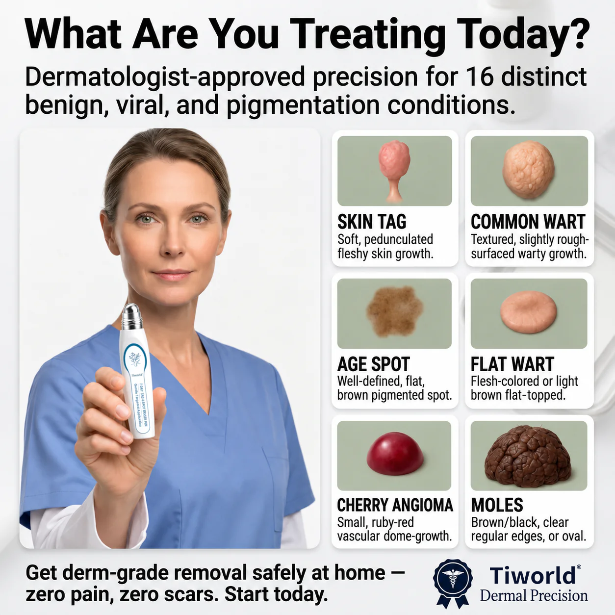 FDA Registered Facility | Tiworld® 7-Day Skin Tag & Spot Eraser Painless & Scar-Free Advanced Imperfection Removal Rollerball Pen