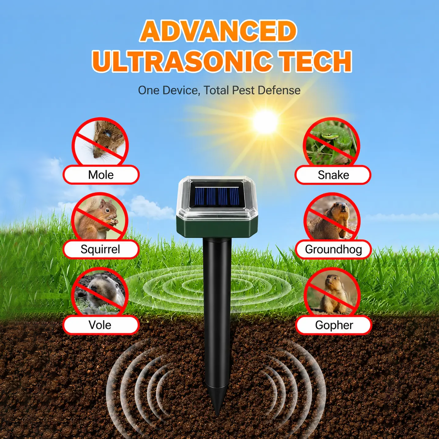 🌸Spring Sale 50% OFF☘️Solar Powered Waterproof Screw Mole Repellent