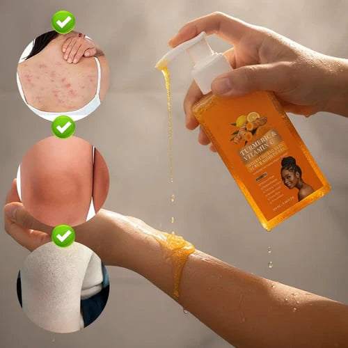 🍯 Detox & Glow! Turmeric Vitamin C Scrub Body Wash with Natural Exfoliants 🌟